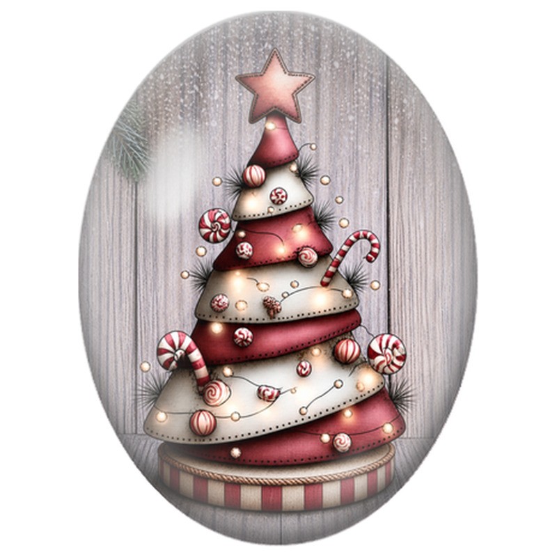 Cabochon en Verre Illustré Sapin en Pain d’Épices et en Bonbons 13x18, 18x25 ou 30x40mm