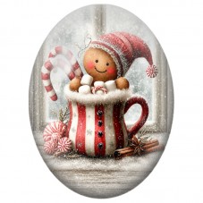 Cabochon en Verre Illustré Bonhommes en Pain d’Épices dans une Tasse Rouge 13x18, 18x25 ou 30x40mm pour la Création de Bijoux Fa