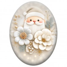 Cabochon en Verre Illustré Père Noël parmi les Fleurs Blanches 13x18, 18x25 ou 30x40mm pour la Création de Bijoux Fantaisie DIY