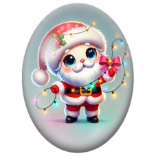 Cabochon en Verre Illustré Père Noël Coloré avec une Guirlande 13x18, 18x25 ou 30x40mm pour la Création de Bijoux Fantaisie DIY