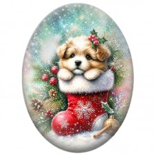 Cabochon en Verre Illustré Petit Chien dans une Chaussette de Noël 13x18, 18x25 ou 30x40mm pour la Création de Bijoux Fantaisie 