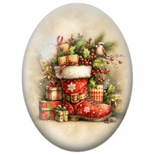 Cabochon en Verre Illustré Bottes de Noël et Cadeaux dans le Sapin 13x18, 18x25 ou 30x40mm pour la Création de Bijoux Fantaisie 