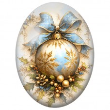 Cabochon en Verre Illustré Boule Dorée au Nœud Bleu 13x18, 18x25 ou 30x40mm pour la Création de Bijoux Fantaisie DIY
