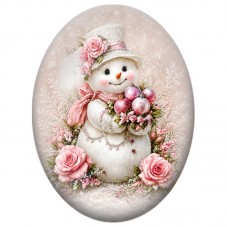 Cabochon en Verre Illustré Bonhomme de Neige parmi les Roses 13x18, 18x25 ou 30x40mm pour la Création de Bijoux Fantaisie DIY