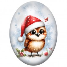 Cabochon en Verre Illustré Hibou au Bonnet de Noël 13x18, 18x25 ou 30x40mm pour la Création de Bijoux Fantaisie DIY