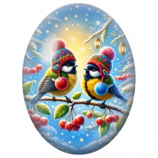 Cabochon en Verre Illustré Deux Oiseaux Colorés sur une Branche 13x18, 18x25 ou 30x40mm pour la Création de Bijoux Fantaisie DIY
