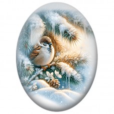 Cabochon en Verre Illustré Moineau dans les Branches Enneigées 13x18, 18x25 ou 30x40mm pour la Création de Bijoux Fantaisie DIY