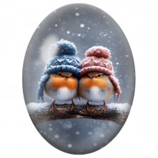 Cabochon en Verre Illustré Deux Oiseaux aux Bonnets sur une Branche 13x18, 18x25 ou 30x40mm pour la Création de Bijoux Fantaisie
