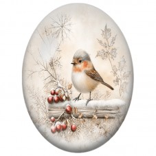 Cabochon en Verre Illustré Petit Oiseau sur une Branche aux Baies Rouges 13x18, 18x25 ou 30x40mm pour la Création de Bijoux Fant