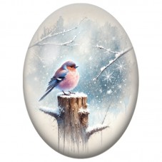 Cabochon en Verre Illustré Oiseau sur un Tronc dans la Neige 13x18, 18x25 ou 30x40mm pour la Création de Bijoux Fantaisie DIY