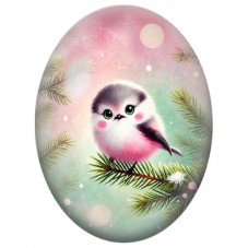 Cabochon en Verre Illustré Oiseau Rose parmi les Branches de Sapin 13x18, 18x25 ou 30x40mm pour la Création de Bijoux Fantaisie 