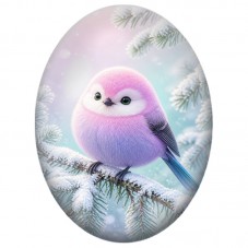 Cabochon en Verre Illustré Oiseau Rose dans la Neige 13x18, 18x25 ou 30x40mm pour la Création de Bijoux Fantaisie DIY