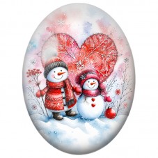 Cabochon en Verre Illustré Deux Bonhommes de Neige dans la Neige 13x18, 18x25 ou 30x40mm pour la Création de Bijoux Fantaisie DI
