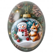 Cabochon en Verre Illustré Bonhomme de Neige et Renard dans une Boule Verte 13x18, 18x25 ou 30x40mm pour la Création de Bijoux F