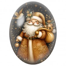 Cabochon en Verre Illustré Père Noël Doré avec sa Hotte 13x18, 18x25 ou 30x40mm pour la Création de Bijoux Fantaisie DIY