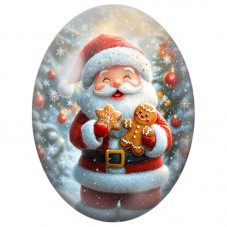 Cabochon en Verre Illustré Père Noël avec un Bonhomme en Pain d’Épices 13x18, 18x25 ou 30x40mm pour la Création de Bijoux Fantai