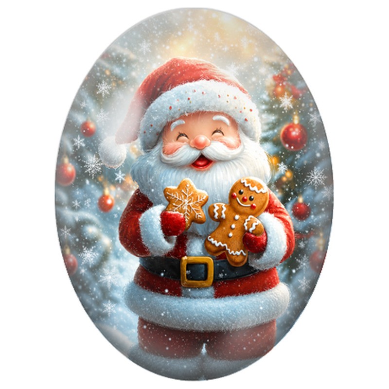 Cabochon en Verre Illustré Père Noël avec un Bonhomme en Pain d’Épices 13x18, 18x25 ou 30x40mm