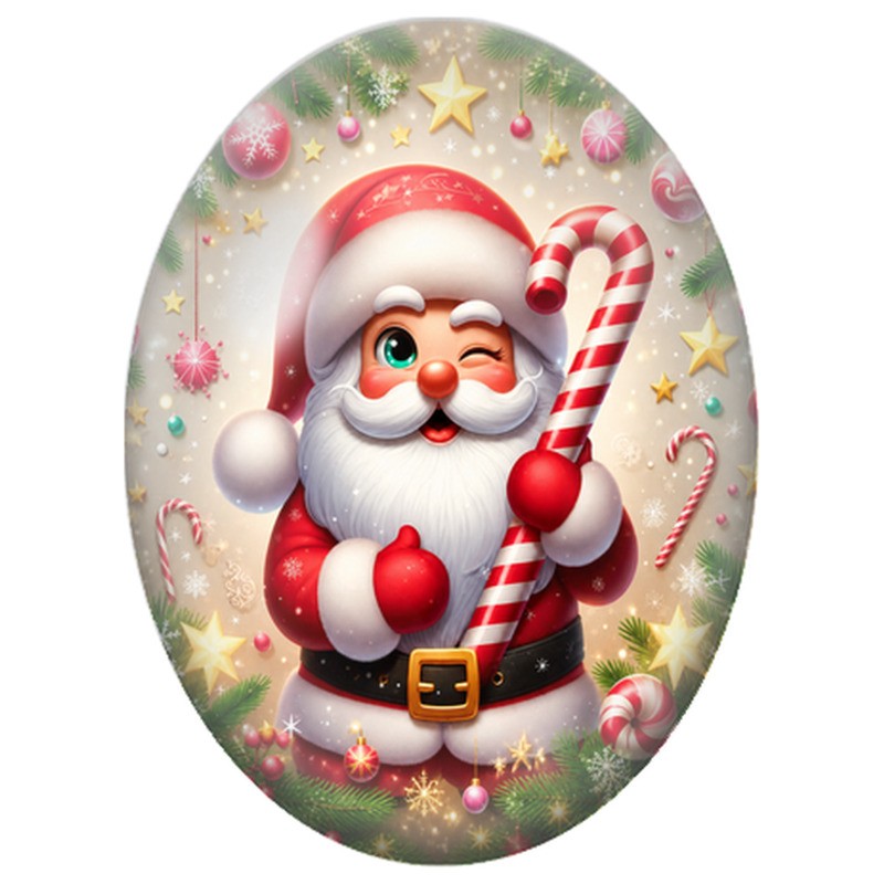 Cabochon en Verre Illustré Père Noël au Grand Sucre d’Orge 13x18, 18x25 ou 30x40mm