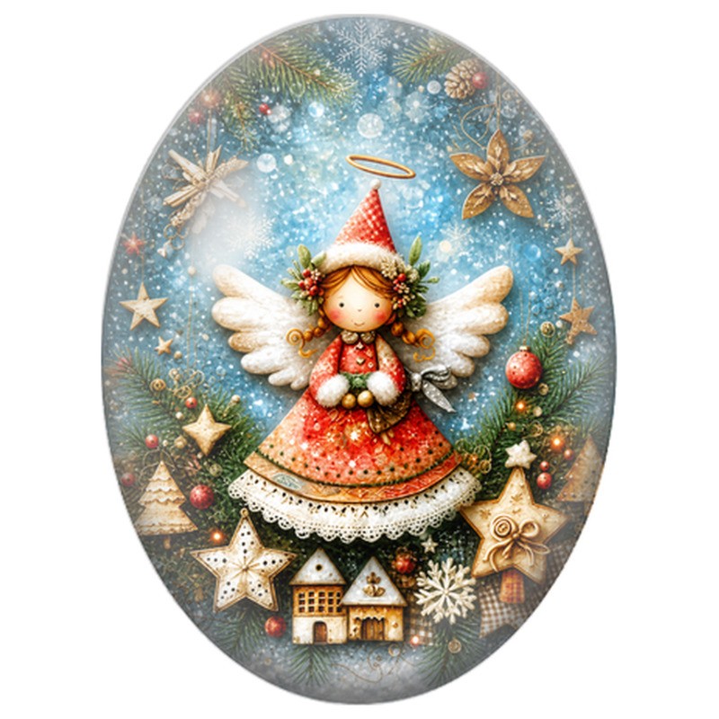 Cabochon en Verre Illustré Ange de Noël parmi les Étoiles 13x18, 18x25 ou 30x40mm