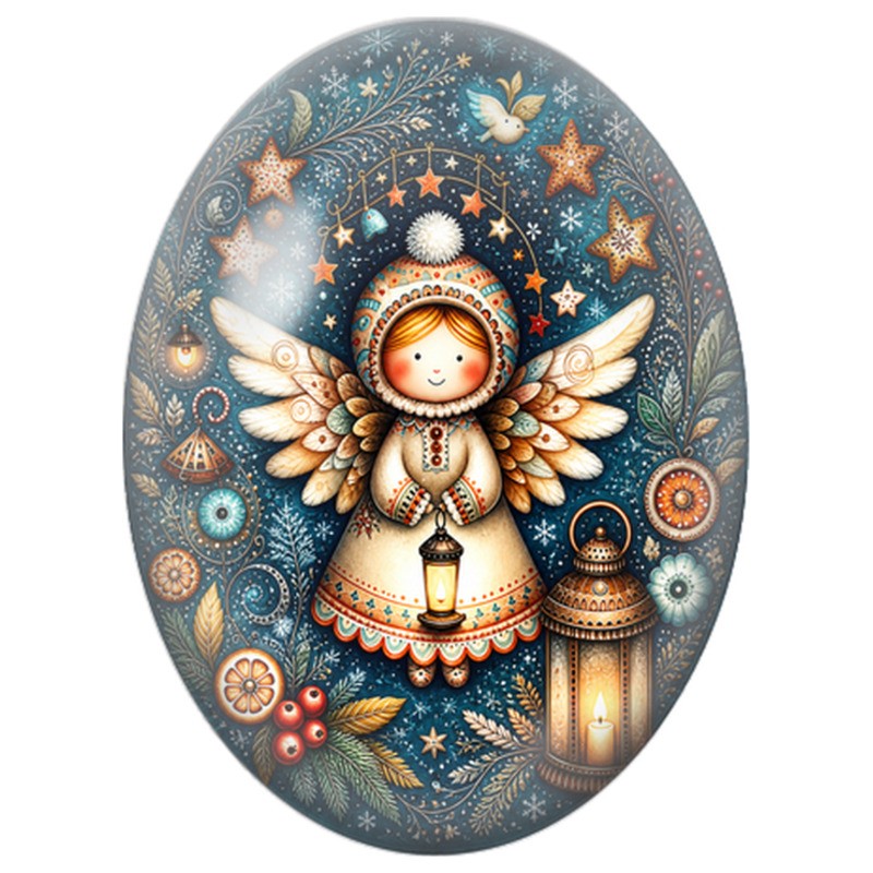 Cabochon en Verre Illustré Ange dans une Nuit Étoilée 13x18, 18x25 ou 30x40mm