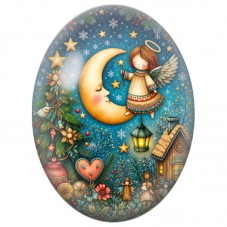 Cabochon en Verre Illustré Ange sur un Croissant de Lune 13x18, 18x25 ou 30x40mm pour la Création de Bijoux Fantaisie DIY