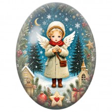 Cabochon en Verre Illustré Petit Ange au Courrier de Noël 13x18, 18x25 ou 30x40mm pour la Création de Bijoux Fantaisie DIY