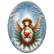 Cabochon en Verre Illustré Ange au Cœur Rouge parmi les Sapins 13x18, 18x25 ou 30x40mm pour la Création de Bijoux Fantaisie DIY