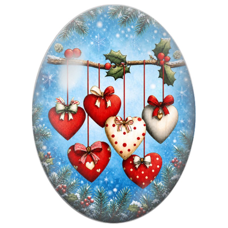 Cabochon en Verre Illustré Cœurs et Étoiles Suspendus dans le Sapin 13x18, 18x25 ou 30x40mm