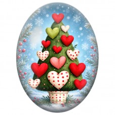 Cabochon en Verre Illustré Sapin aux Boules en Cœur 13x18, 18x25 ou 30x40mm pour la Création de Bijoux Fantaisie DIY