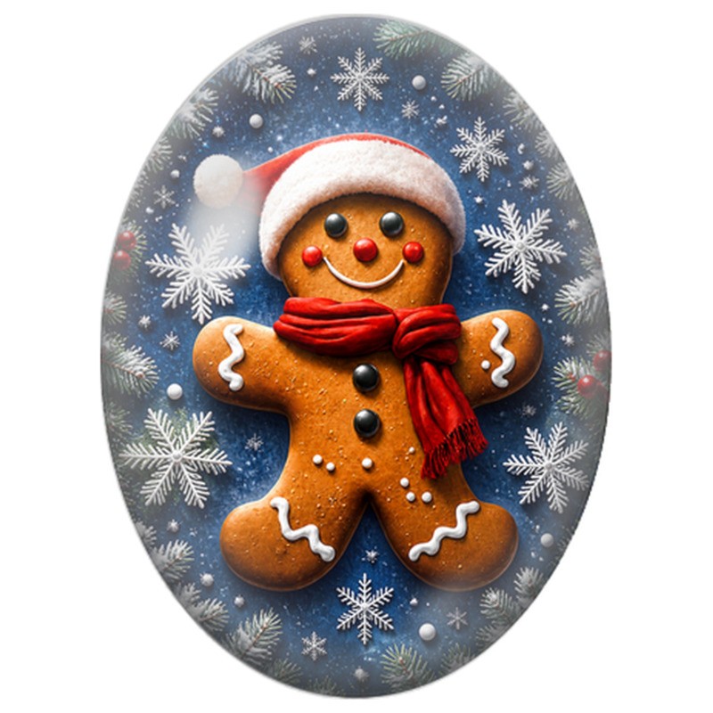Cabochon en Verre Illustré Bonhomme en Pain d’Épices au Foulard Rouge 13x18, 18x25 ou 30x40mm