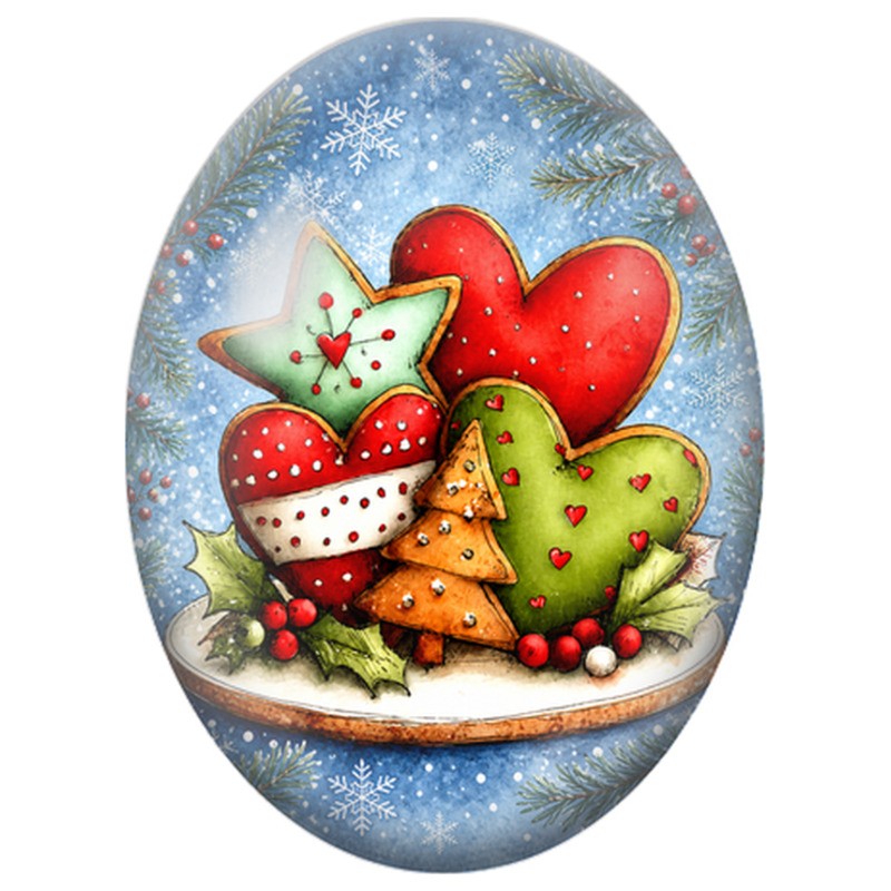 Cabochon en Verre Illustré Biscuits de Noël en Étoile, Cœur et Sapin 13x18, 18x25 ou 30x40mm