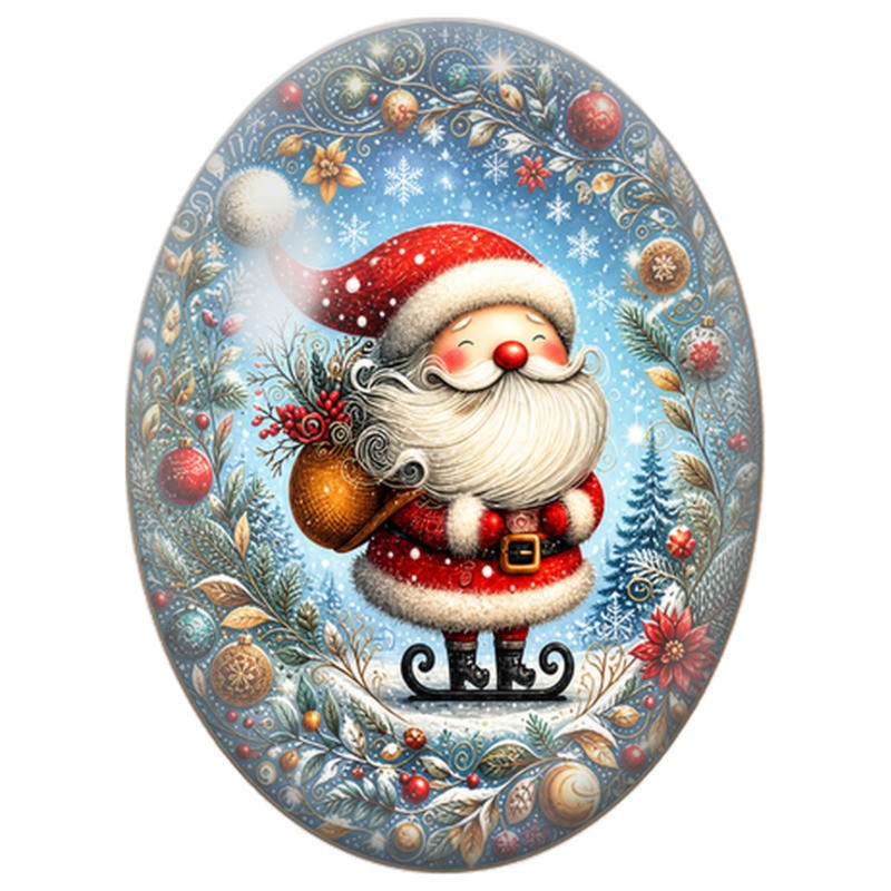 Cabochon en Verre Illustré Père Noël dans les Branches de Sapin 13x18, 18x25 ou 30x40mm