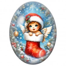 Cabochon en Verre Illustré Fée au Bonnet Rouge dans la Neige 13x18, 18x25 ou 30x40mm pour la Création de Bijoux Fantaisie DIY