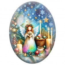 Cabochon en Verre Illustré Fée près d’un Sapin et de Bougies 13x18, 18x25 ou 30x40mm pour la Création de Bijoux Fantaisie DIY