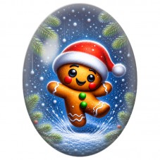 Cabochon en Verre Illustré Bonhomme en Pain d’Épices dans la Neige 13x18, 18x25 ou 30x40mm pour la Création de Bijoux Fantaisie 