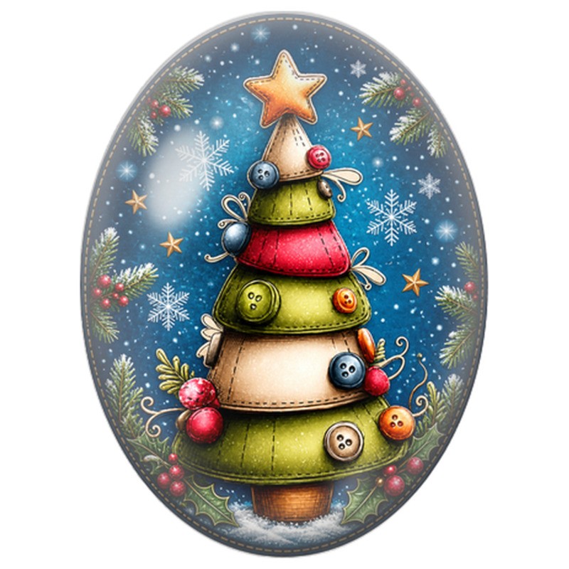 Cabochon en Verre Illustré Sapin de Noël aux Boutons 13x18, 18x25 ou 30x40mm