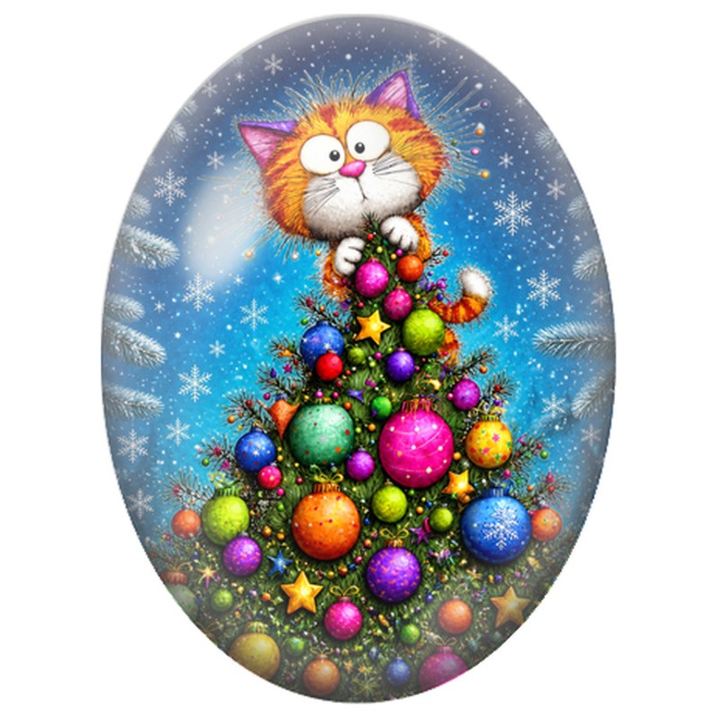 Cabochon en Verre Illustré Sapin aux Boules Multicolores 13x18, 18x25 ou 30x40mm