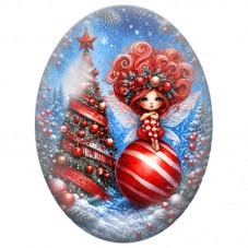 Cabochon en Verre Illustré Elfe devant un Sapin Rouge et Blanc 13x18, 18x25 ou 30x40mm pour la Création de Bijoux Fantaisie DIY