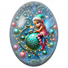 Cabochon en Verre Illustré Fée Assise sur une Boule Turquoise 13x18, 18x25 ou 30x40mm pour la Création de Bijoux Fantaisie DIY