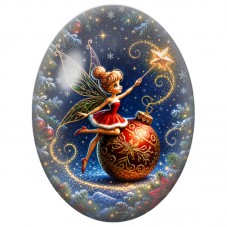 Cabochon en Verre Illustré Fée Rouge Assise sur une Boule de Noël 13x18, 18x25 ou 30x40mm pour la Création de Bijoux Fantaisie D