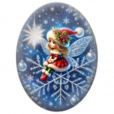 Cabochon en Verre Illustré Fée sur un Flocon de Neige 13x18, 18x25 ou 30x40mm pour la Création de Bijoux Fantaisie DIY