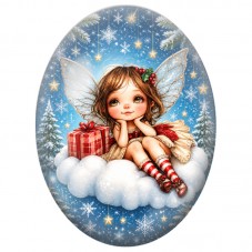 Cabochon en Verre Illustré Fée sur un Nuage de Neige 13x18, 18x25 ou 30x40mm pour la Création de Bijoux Fantaisie DIY
