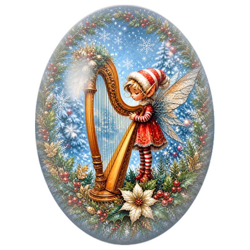 Cabochon en Verre Illustré Fée à la Harpe dans la Forêt 13x18, 18x25 ou 30x40mm