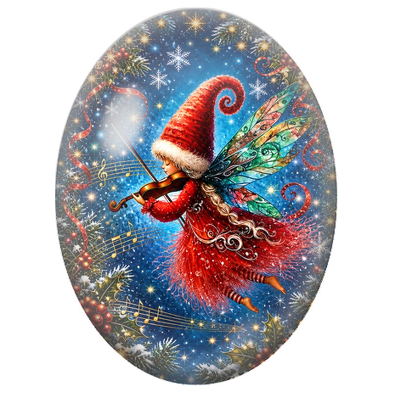 Cabochon en Verre Illustré Fée parmi les Étoiles et les Sapins 13x18, 18x25 ou 30x40mm