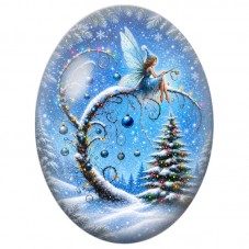 Cabochon en Verre Illustré Fée Bleue dans un Paysage de Noël 13x18, 18x25 ou 30x40mm pour la Création de Bijoux Fantaisie DIY