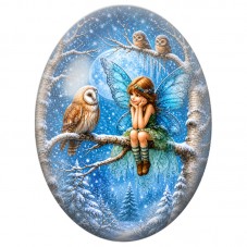 Cabochon en Verre Illustré Fée parmi les Chouettes dans la Neige 13x18, 18x25 ou 30x40mm pour la Création de Bijoux Fantaisie DI