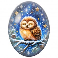 Cabochon en Verre Illustré Hibou parmi les Étoiles Dorées 13x18, 18x25 ou 30x40mm pour la Création de Bijoux Fantaisie DIY