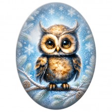 Cabochon en Verre Illustré Hibou dans la Neige 13x18, 18x25 ou 30x40mm pour la Création de Bijoux Fantaisie DIY