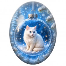 Cabochon en Verre Illustré Chaton Blanc dans une Boule de Noël 13x18, 18x25 ou 30x40mm pour la Création de Bijoux Fantaisie DIY