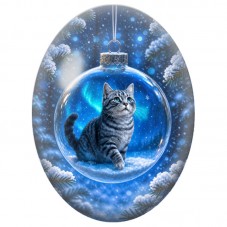 Cabochon en Verre Illustré Chat Gris dans une Boule Bleue 13x18, 18x25 ou 30x40mm pour la Création de Bijoux Fantaisie DIY